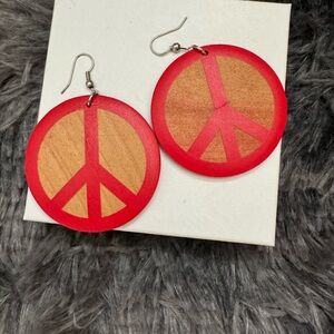 PEACE Earrings Wood Oversized Lightweight